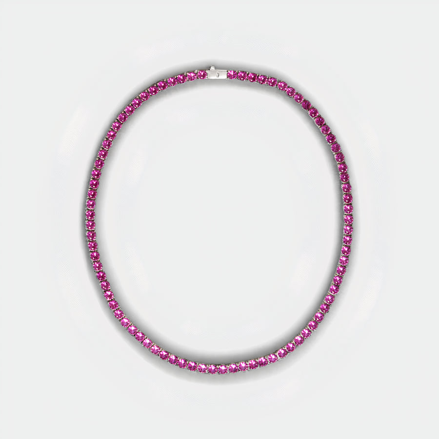 Flare Ruby Pink Halskjede - 6mm Hvitt Gull