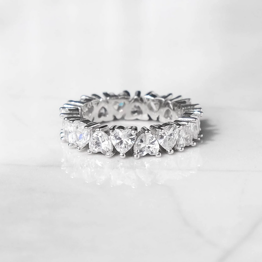 Heart Eternity Ring - Vitguld