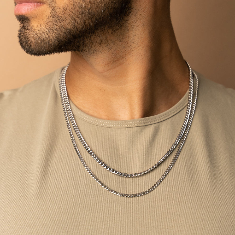 5mm + 3mm Miami Cuban Chain Set i vitguld