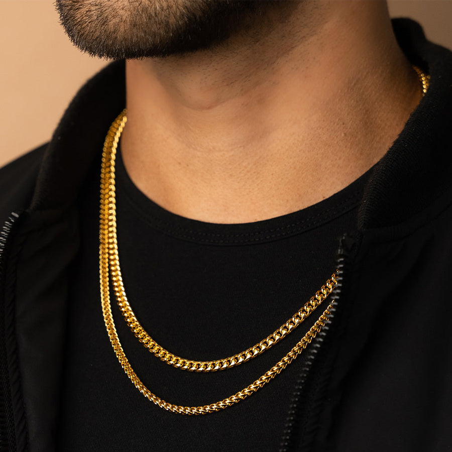 5mm Miami Cuban Link + 3mm Corvo Chain Set i guld