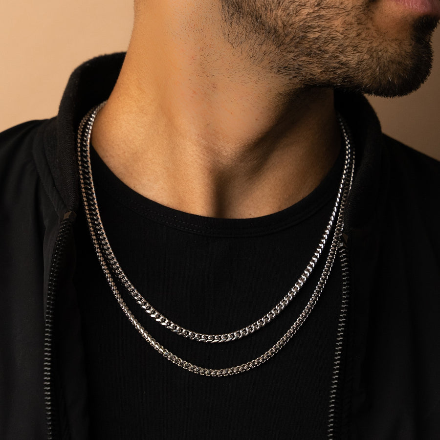 5mm Miami Cuban Link + 3mm Corvo Chain Set i vitguld